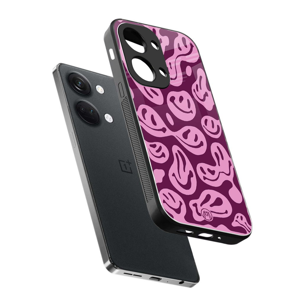 acid smiles grape edition back phone cover | glass case for oneplus nord 3
