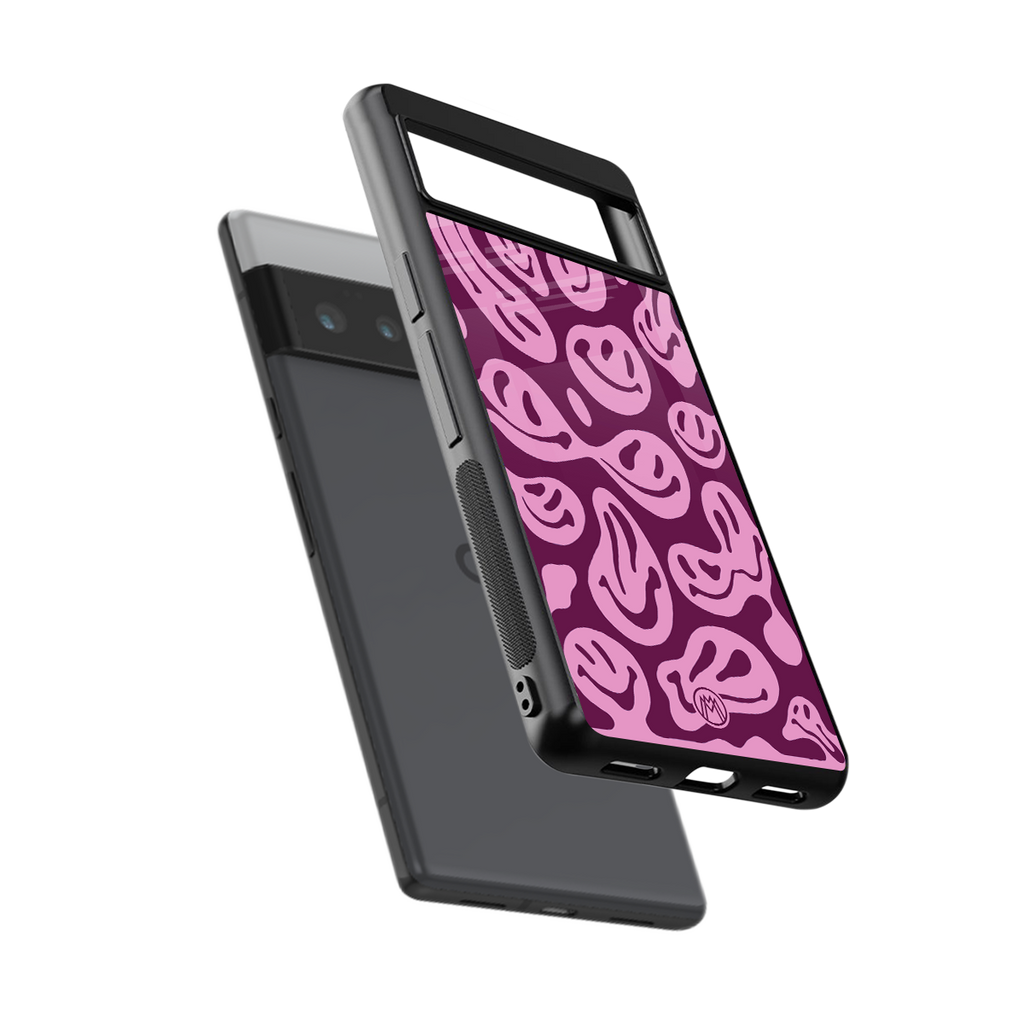 acid smiles grape edition back phone cover | glass case for google pixel 6 pro