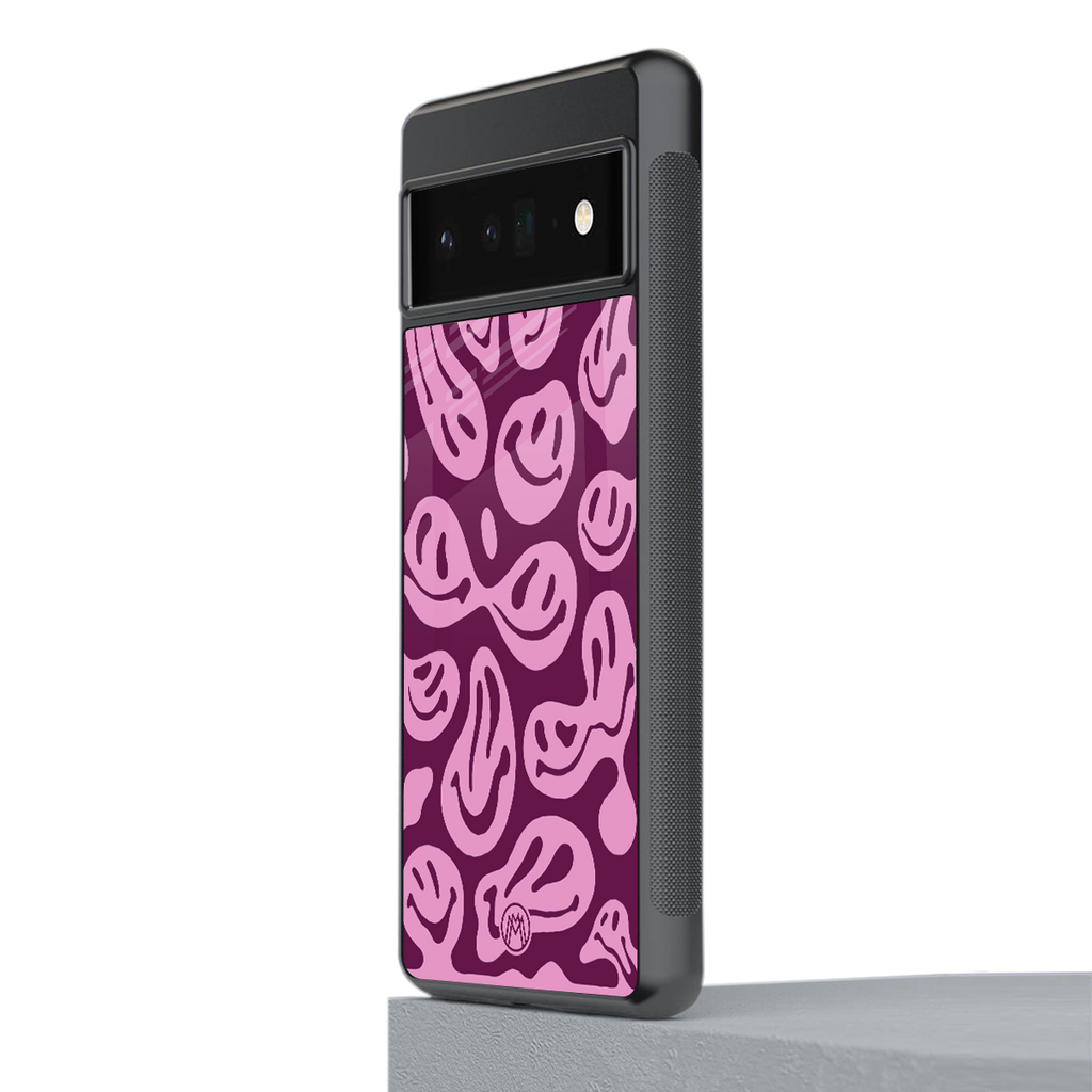 acid smiles grape edition back phone cover | glass case for google pixel 6 pro