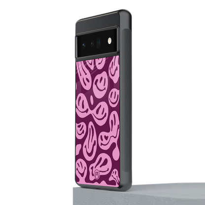 acid smiles grape edition back phone cover | glass case for google pixel 6 pro
