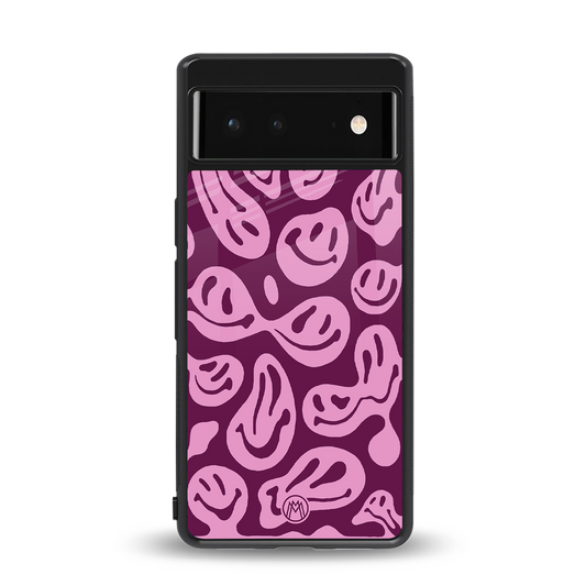 acid smiles grape edition back phone cover | glass case for google pixel 6