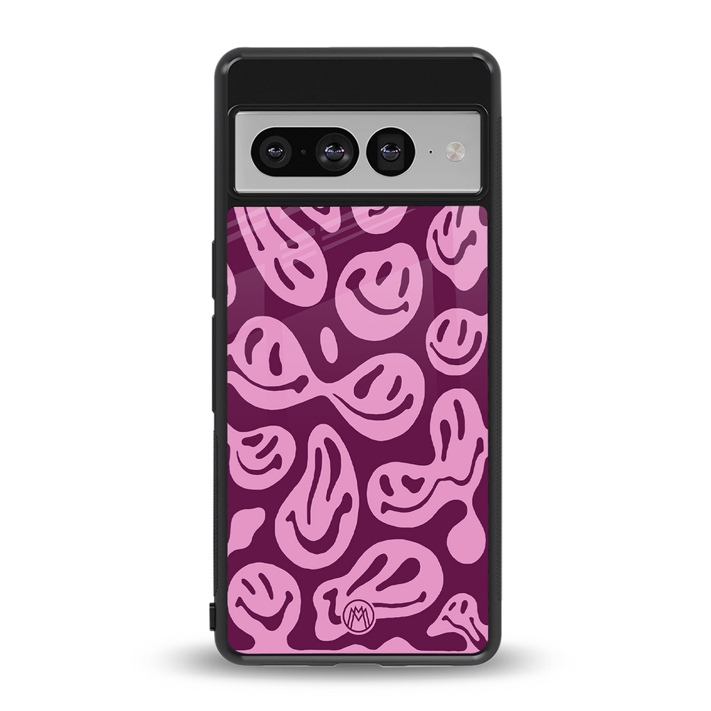 acid smiles grape edition back phone cover | glass case for google pixel 7 pro