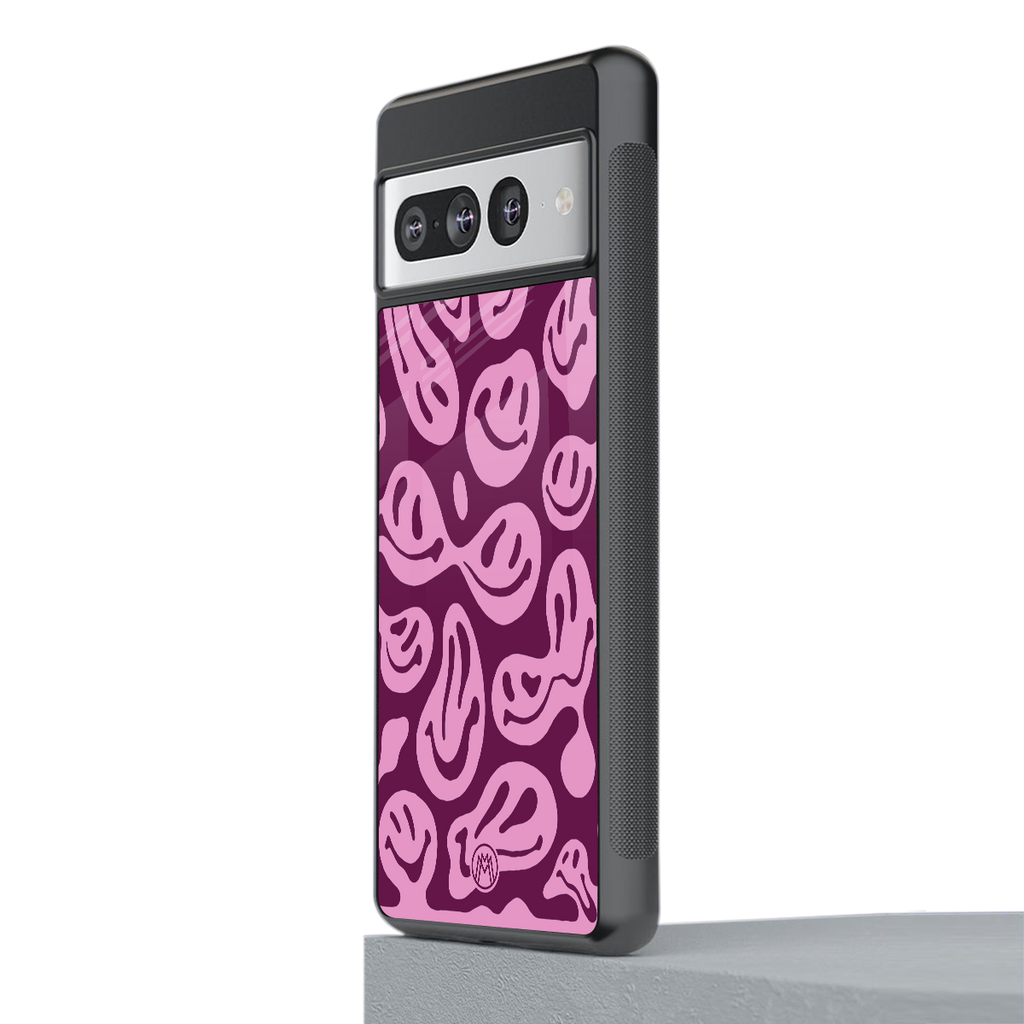acid smiles grape edition back phone cover | glass case for google pixel 7 pro