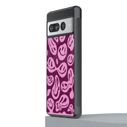 acid smiles grape edition back phone cover | glass case for google pixel 7 pro