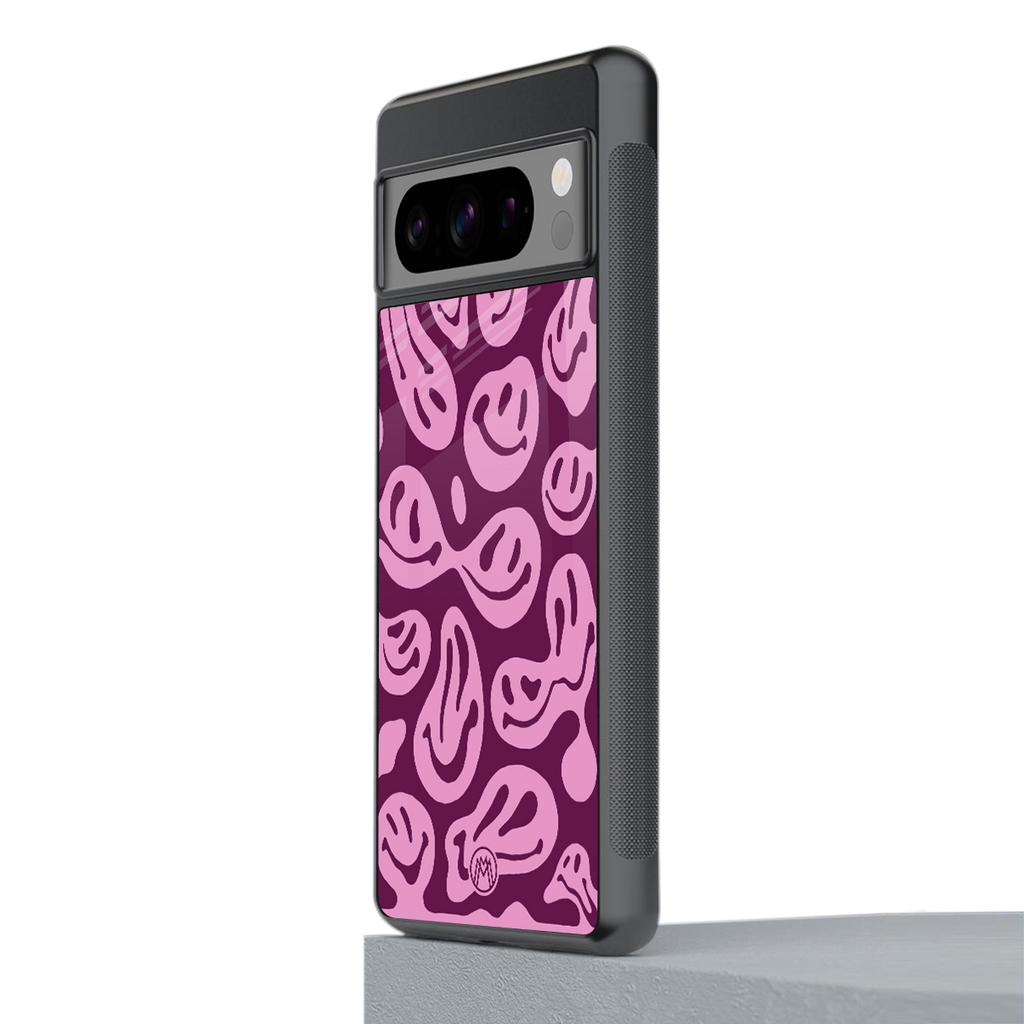 acid smiles grape edition back phone cover | glass case for google pixel 8 pro
