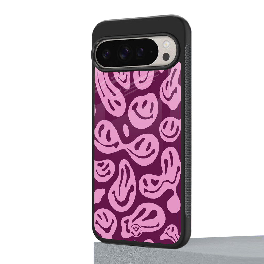 acid smiles grape edition back phone cover | glass case for google pixel 9 pro