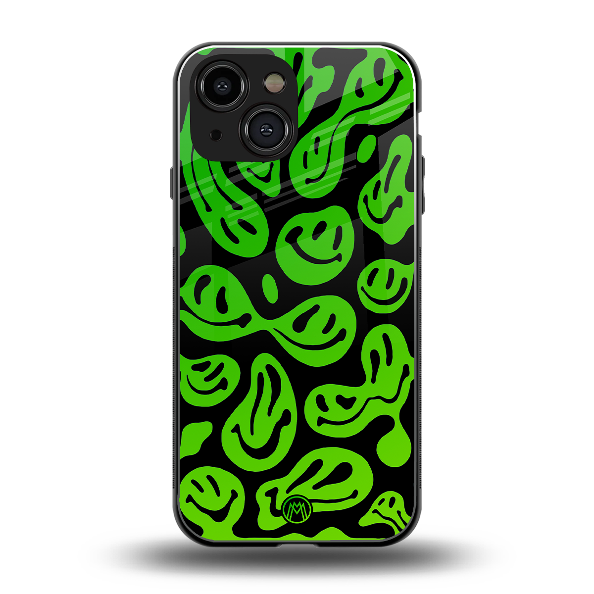 acid smiles neon green back phone cover | glass case for iphone 13 mini