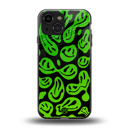 acid smiles neon green back phone cover | glass case for iphone 13 mini