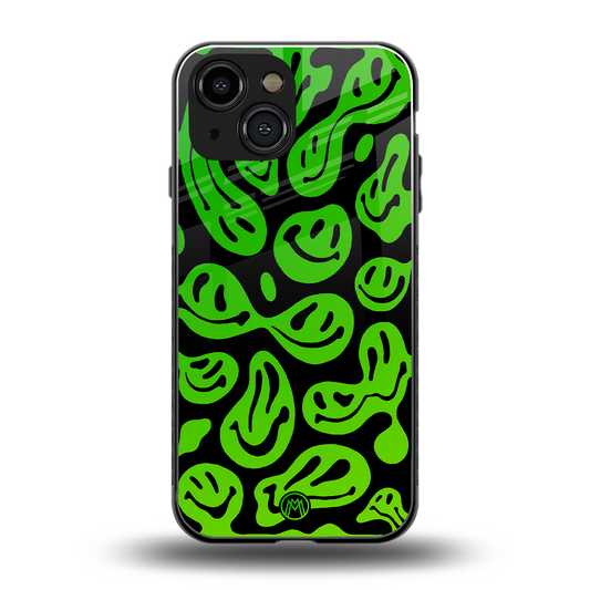 acid smiles neon green back phone cover | glass case for iphone 13 mini