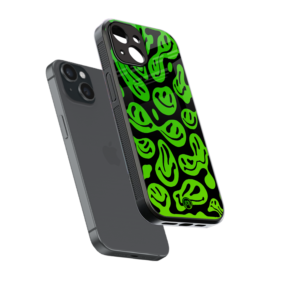 acid smiles neon green back phone cover | glass case for iphone 13 mini