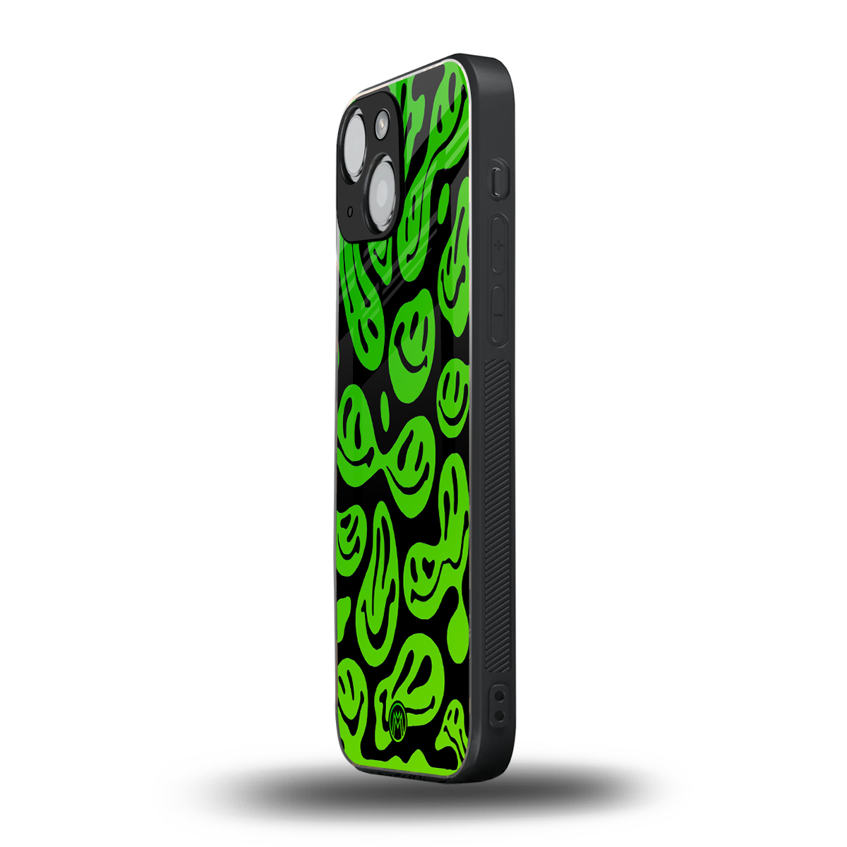 acid smiles neon green back phone cover | glass case for iphone 13 mini