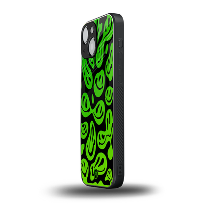 acid smiles neon green back phone cover | glass case for iphone 13 mini