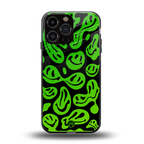 acid smiles neon green back phone cover | glass case for iphone 13 pro max