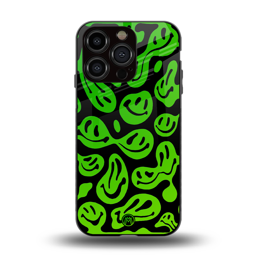 acid smiles neon green back phone cover | glass case for iphone 13 pro
