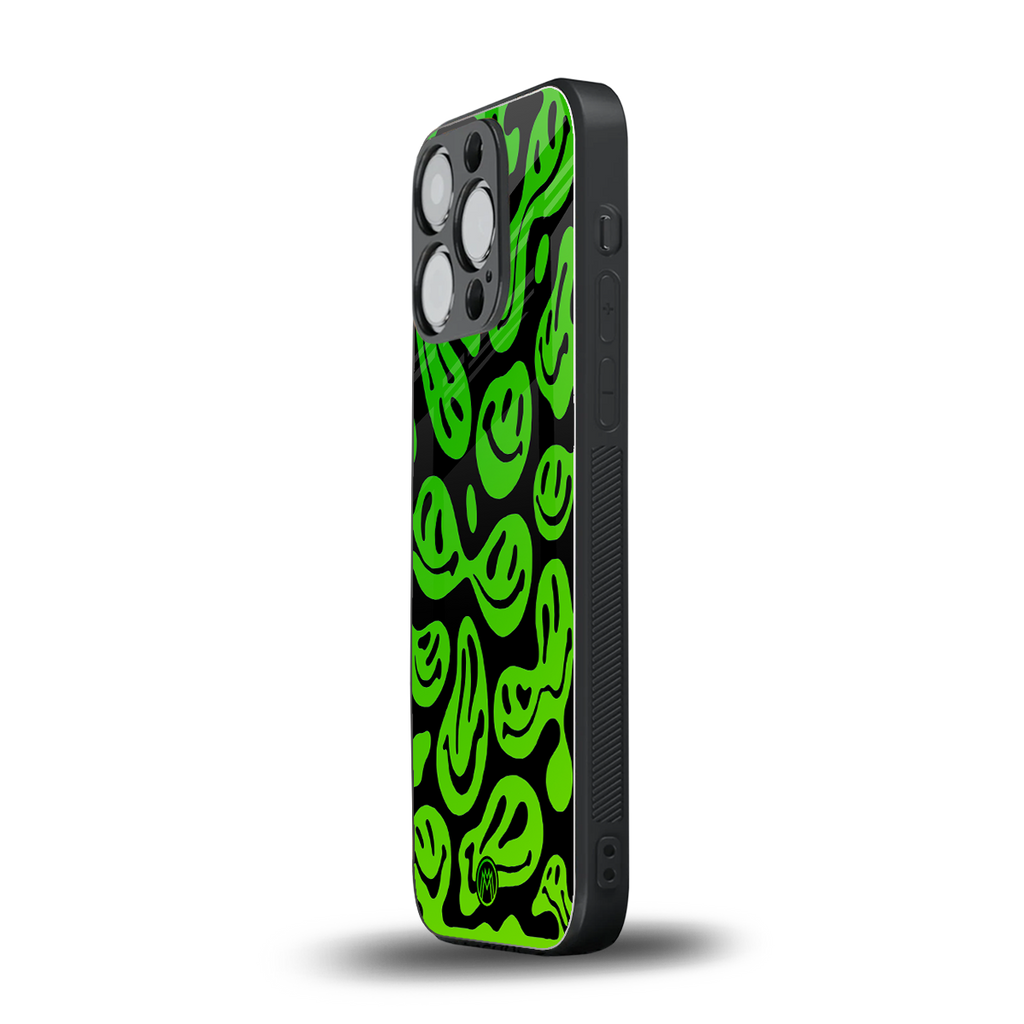 acid smiles neon green back phone cover | glass case for iphone 13 pro