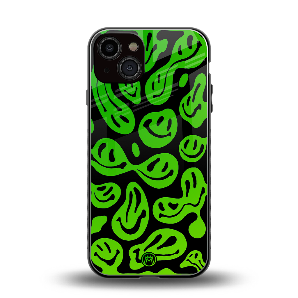 acid smiles neon green back phone cover | glass case for iphone 13