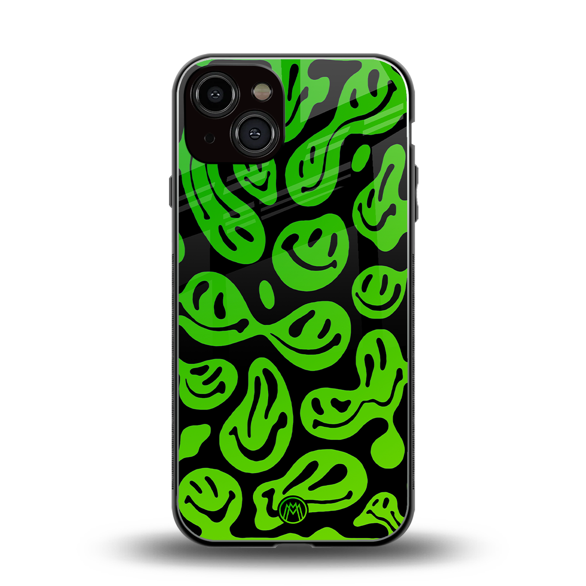acid smiles neon green back phone cover | glass case for iphone 13