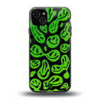 acid smiles neon green back phone cover | glass case for iphone 14 plus