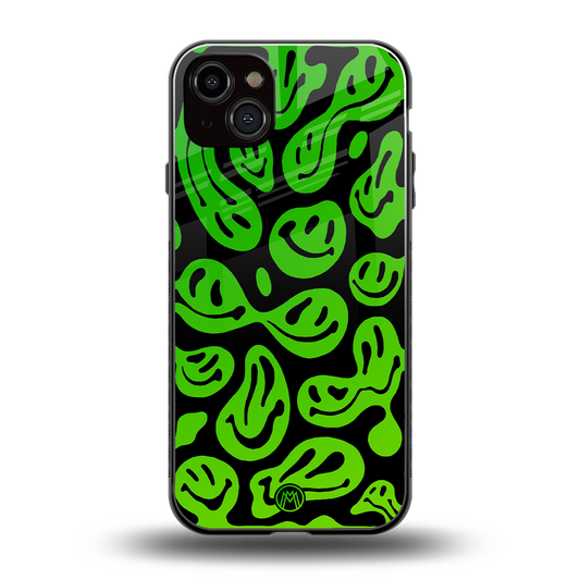 acid smiles neon green back phone cover | glass case for iphone 14 plus