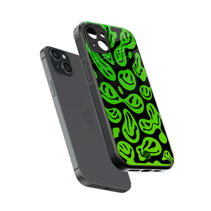 acid smiles neon green back phone cover | glass case for iphone 15 plus