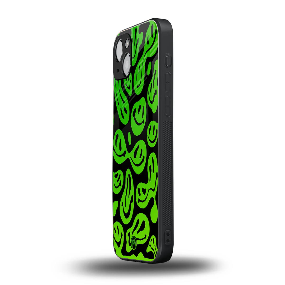 acid smiles neon green back phone cover | glass case for iphone 15 plus