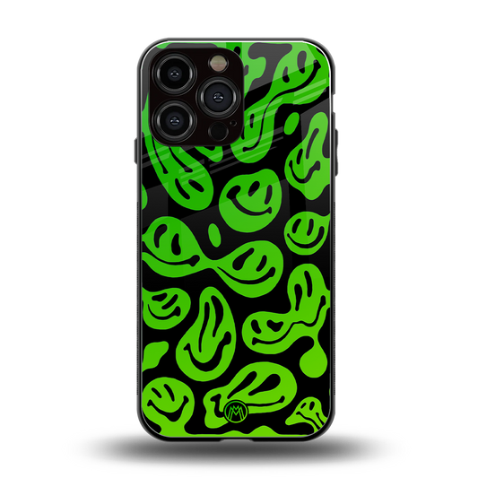 acid smiles neon green back phone cover | glass case for iphone 14 pro max