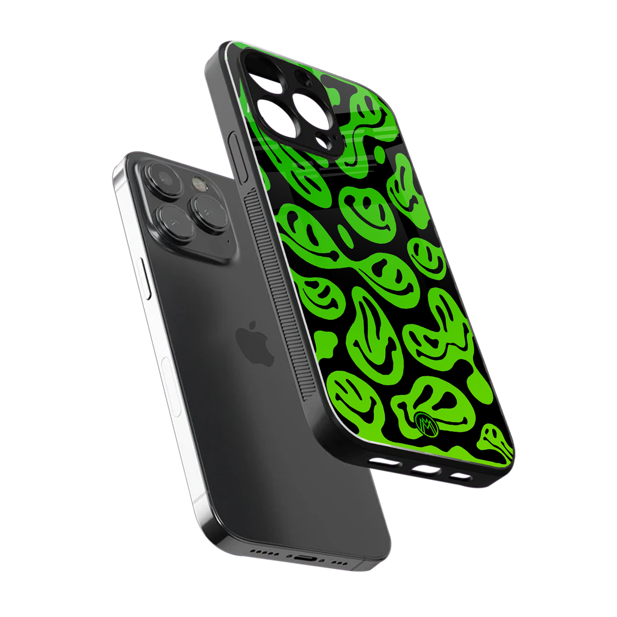 acid smiles neon green back phone cover | glass case for iphone 15 pro max