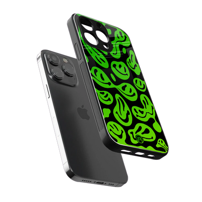 acid smiles neon green back phone cover | glass case for iphone 14 pro max