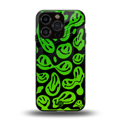 acid smiles neon green back phone cover | glass case for iphone 14 pro