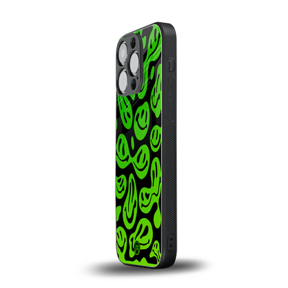 acid smiles neon green back phone cover | glass case for iphone 15 pro
