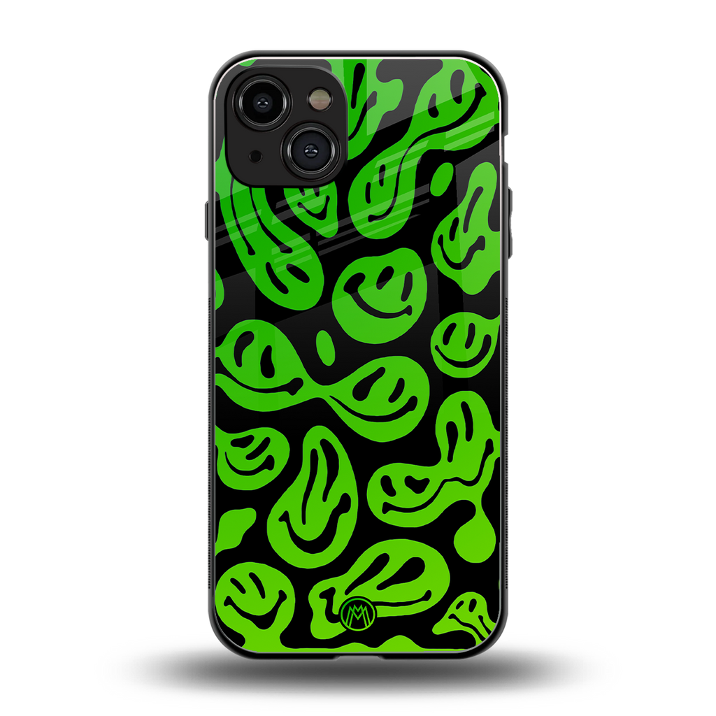 acid smiles neon green back phone cover | glass case for iphone 15