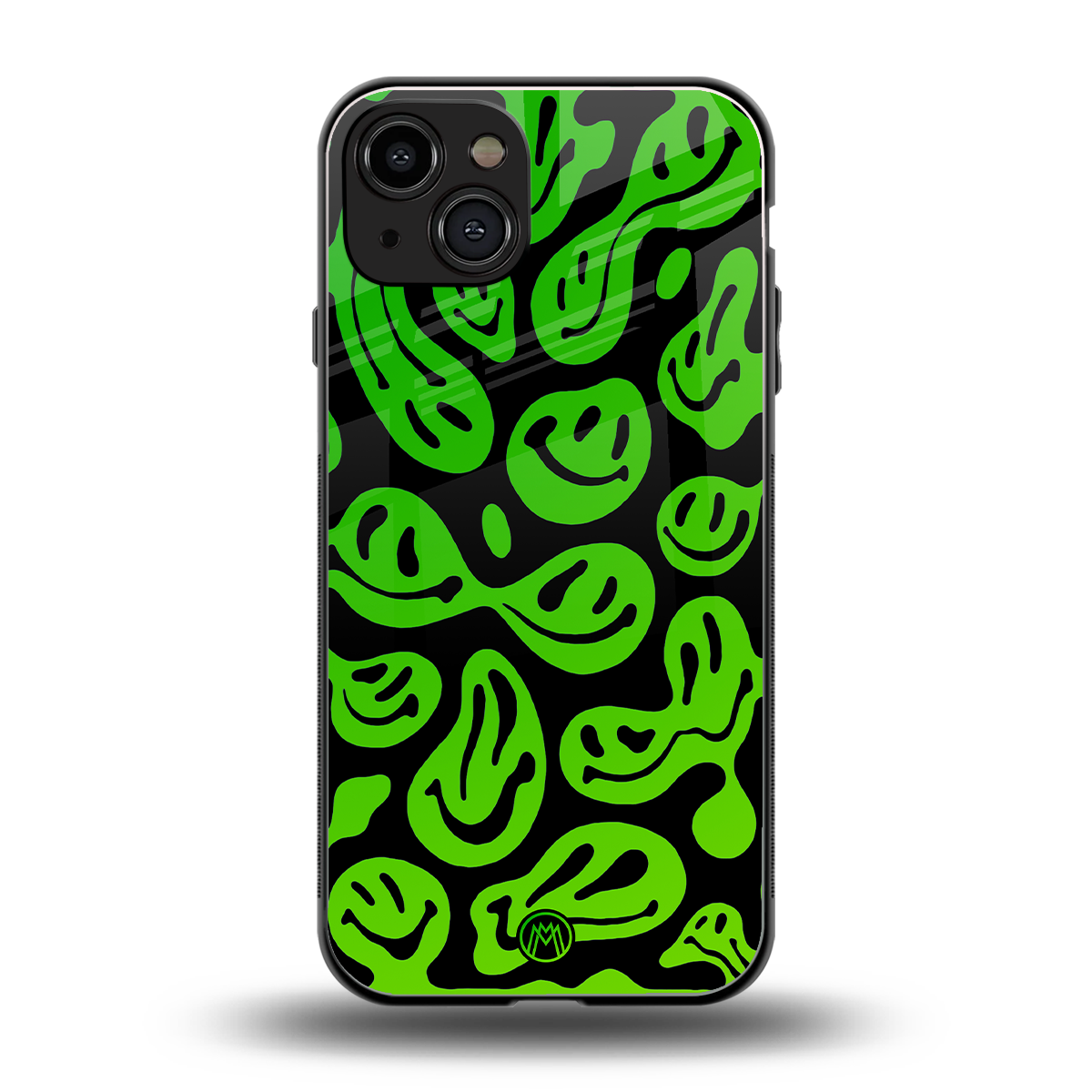 acid smiles neon green back phone cover | glass case for iphone 15