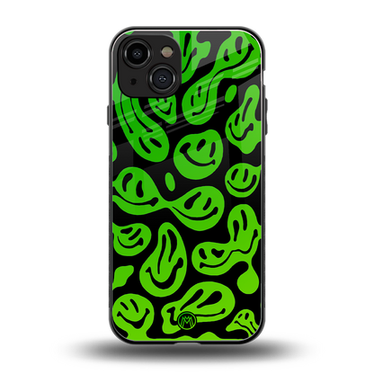 acid smiles neon green back phone cover | glass case for iphone 15