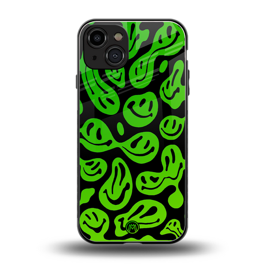 acid smiles neon green back phone cover | glass case for iphone 15