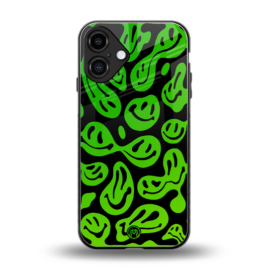 acid smiles neon green back phone cover | glass case for iphone 16 plus