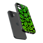 acid smiles neon green back phone cover | glass case for iphone 16 plus