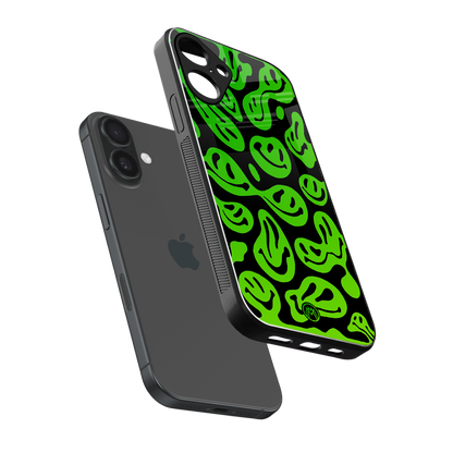 acid smiles neon green back phone cover | glass case for iphone 16 plus