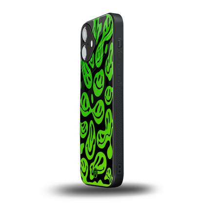 acid smiles neon green back phone cover | glass case for iphone 16 plus