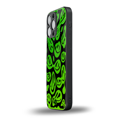 acid smiles neon green back phone cover | glass case for iphone 16 pro max