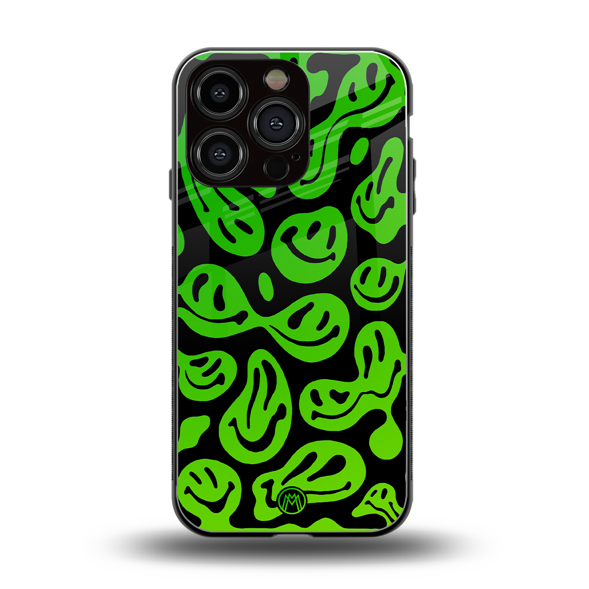 acid smiles neon green back phone cover | glass case for iphone 16 pro