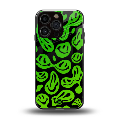 acid smiles neon green back phone cover | glass case for iphone 16 pro