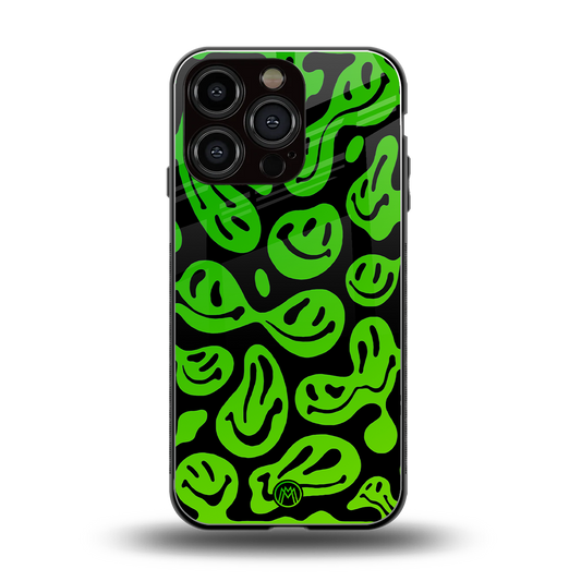 acid smiles neon green back phone cover | glass case for iphone 16 pro