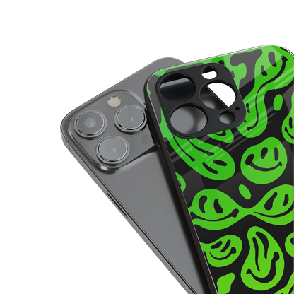 acid smiles neon green back phone cover | glass case for iphone 16 pro max