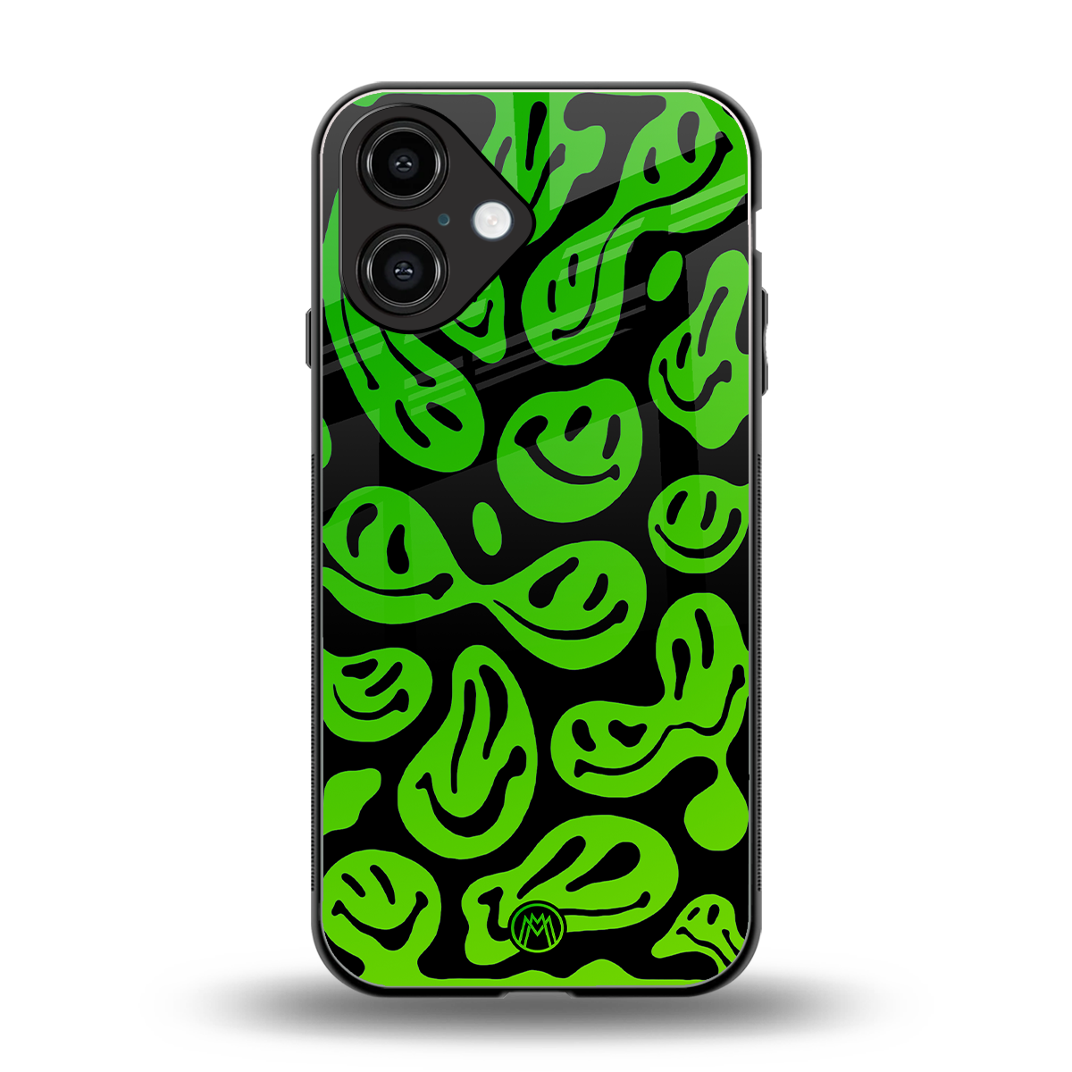acid smiles neon green back phone cover | glass case for iphone 16