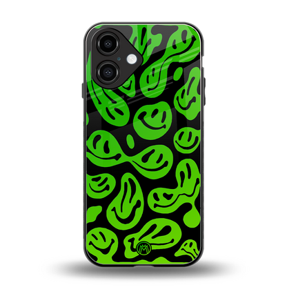 acid smiles neon green back phone cover | glass case for iphone 16