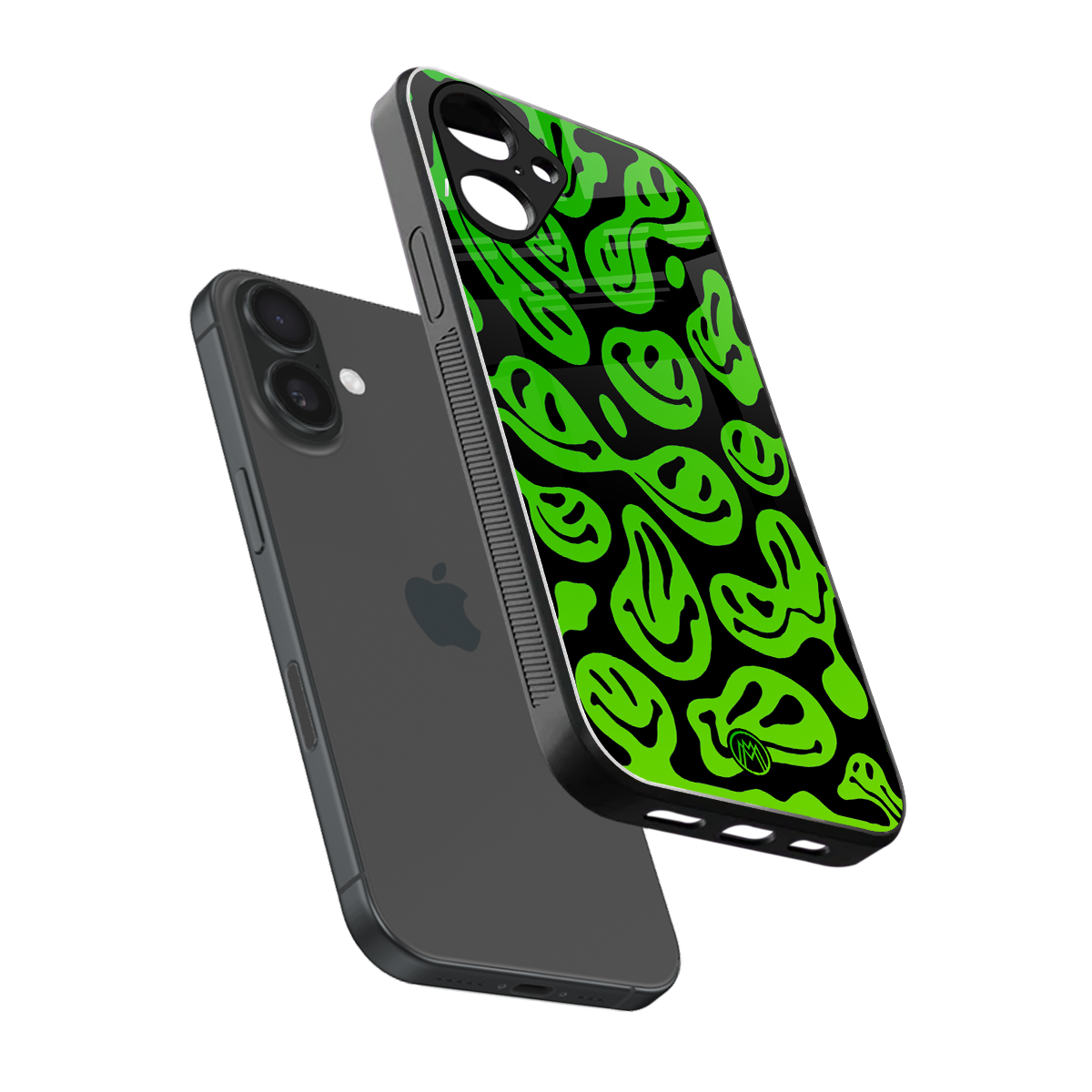 acid smiles neon green back phone cover | glass case for iphone 16