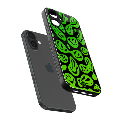 acid smiles neon green back phone cover | glass case for iphone 16