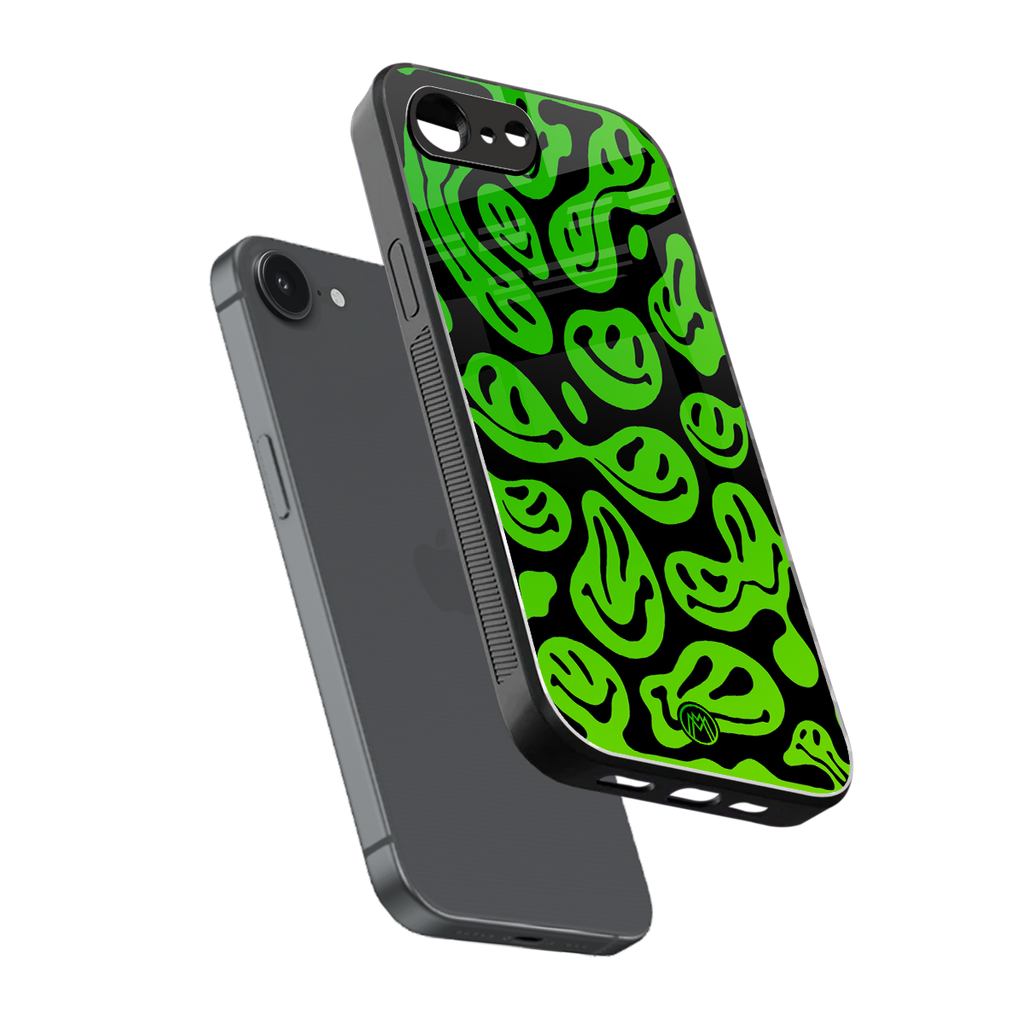 acid smiles neon green back phone cover | glass case for iphone 16e