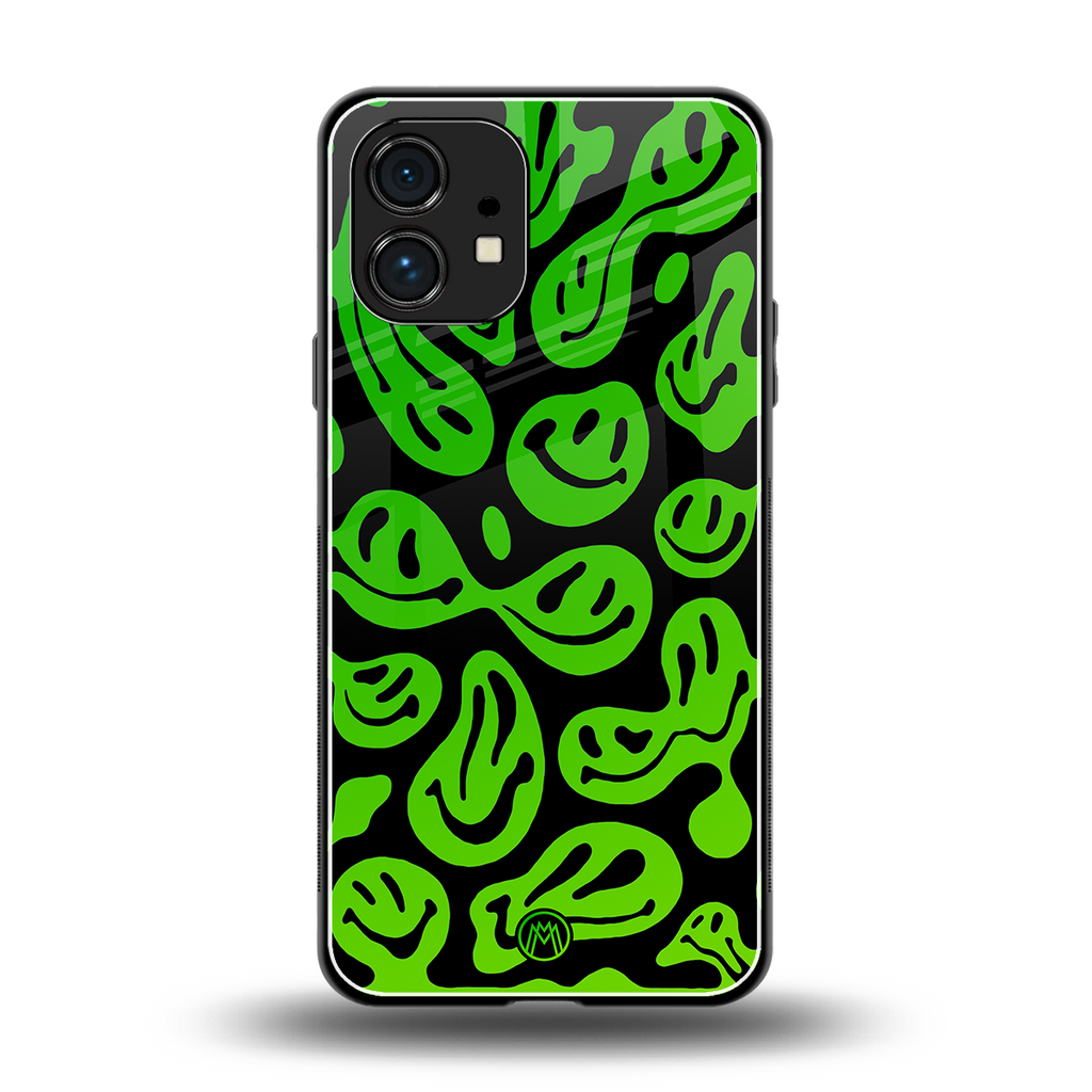 acid smiles neon green back phone cover | glass case for nothing phone 1