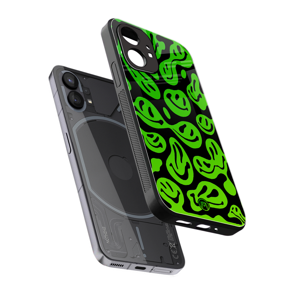 acid smiles neon green back phone cover | glass case for nothing phone 1